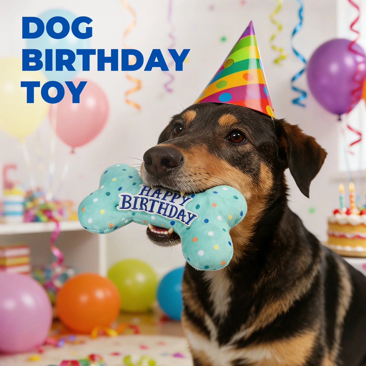 Dog Birthday Toys, Plush Dog Squeaky Toys, Dog Chew Toys Bone for Small Medium Large Dogs