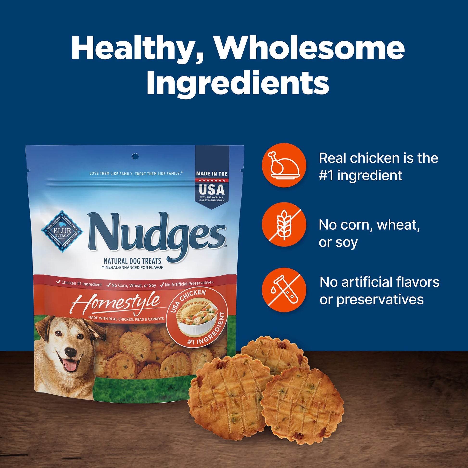 Nudges Homestyle Natural Dog Treats Made with Real Chicken, 16-Oz. Bag